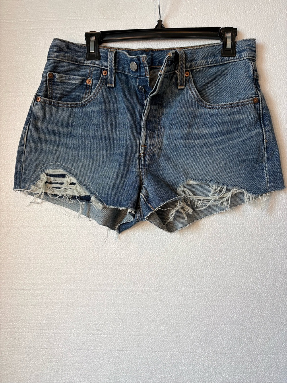 Levi's Distressed Medium Blue Denim Cutoff Shorts, Womens 30